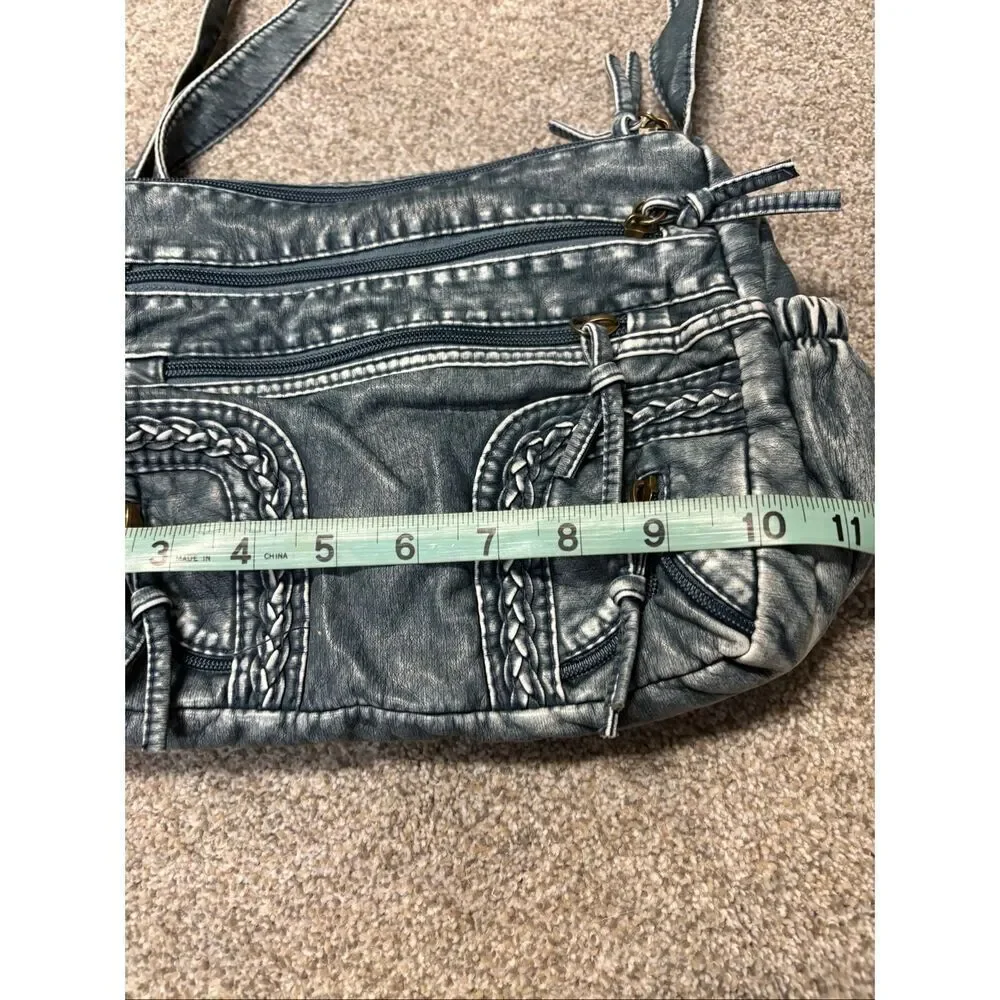 Boho Denim Look Crossbody faux leather bag